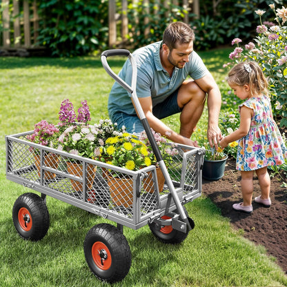Heavy Duty 900 lbs Capacity Mesh Steel Garden Cart - 10" Pneumatic Tires, 180° Rotating Handle, Removable Sides, 4 CU'FT Utility Wagon for Yard & Garden Christmas Hauling