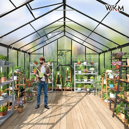 WKM 10x12 FT Greenhouse, Enhanced Aluminum Frame Greenhouses for Outdoors Withstands Strong Wind or Snow, Green House with Swing Door, Green Houses for Outside Garden Backyard, Black