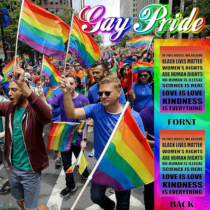 Pride Flag Garden Flags for in This House We Believe Science Is Real Black Lives Matter Vertical Double Sided 12.5"X18" Indoor Yard Outdoor Decoration