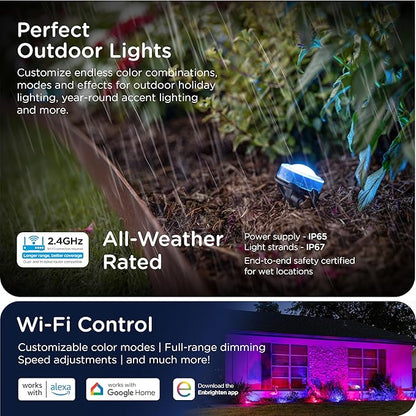Enbrighten Vibe Eternity Landscape Lights, 33ft, 8 RGBWIC LEDs, Weatherproof, Perfect for Garden, Pathway, and Home Exterior Lighting, Smart App Control, Compatible with Alexa, Google Home, 83789