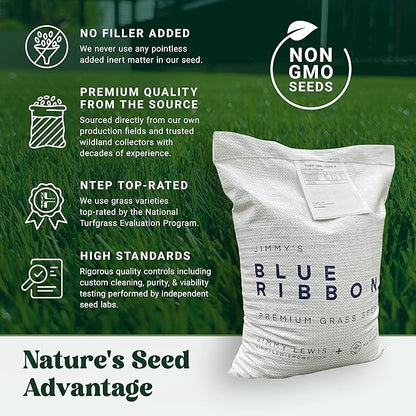 Nature’s Seed Jimmy's Blue Ribbon Mix, Kentucky Bluegrass and Perennial Ryegrass Grass Seed Blend, High-Traffic, for Garden, Lawn, Yard, 5 lbs