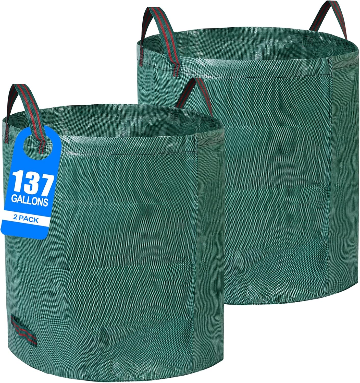 2 Pack 137 Gallons Reusable Yard Waste Bags with Double Bottom Extra Large Lawn Leaf Bags Heavy Duty With 4 Reinforced Handles Garden waste Bags Containers for Debris Grass Clipping