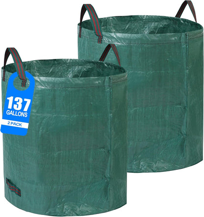 2 Pack 137 Gallons Reusable Yard Waste Bags with Double Bottom Extra Large Lawn Leaf Bags Heavy Duty With 4 Reinforced Handles Garden waste Bags Containers for Debris Grass Clipping
