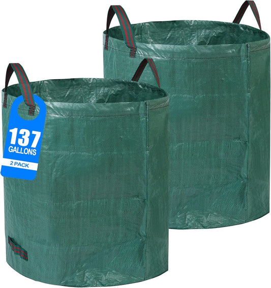 2 Pack 137 Gallons Reusable Yard Waste Bags with Double Bottom Extra Large Lawn Leaf Bags Heavy Duty With 4 Reinforced Handles Garden waste Bags Containers for Debris Grass Clipping