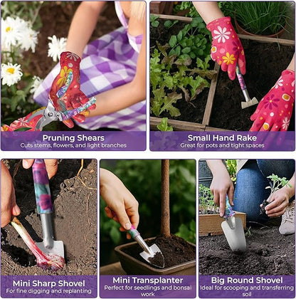 Gardening Tools Set – 12-Piece Garden Tool Set with Rust-Resistant Stainless Steel Hand Tools, Heavy Duty Folding Shovel & Floral Handles, Durable Carry Case, Perfect Gardening Kit Gift for Women