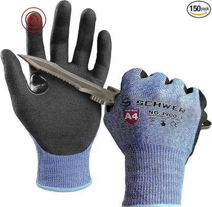 Schwer A4 AIR-SKIN Cut Resistant Work Gloves AR3900 with Extreme Lightweight & Thin, Grip Gloves for Fishing, Refined Work, Mechanic, Gardening, Touch-Screen, Non-PFAS, 3D-Comfort Fit, 150 Pair, L