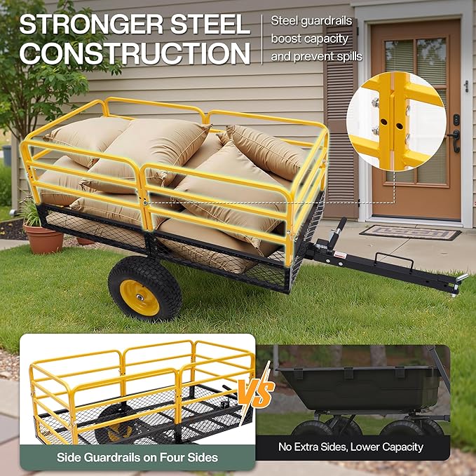 Jocisland Heavy Duty Garden Utility Trailer, 1500 Lbs 20 Cu.Ft ATV UTV Trailer Tow Behind Dump Cart with Removable Sides and Convenient Handle, Yard Lawn Mower Cart for Tractor