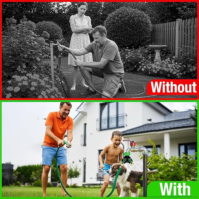 Premium 3/4" Heavy Duty 2 Way Hose Splitter Leakproof Full Metal Body Faucet Spigot Splitter Easy Long Handles with Extra Fittings and Teflon