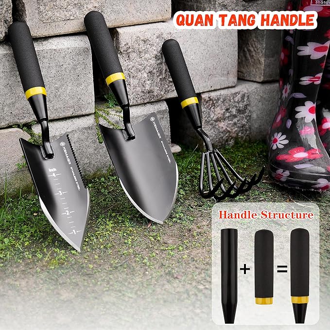 Garden Tool Set with Heavy Duty Stainless Steel, Gardening Hand Tools and Supplies with Durable Storage Case, 4-Piece for Weeding Planting and Cultivating
