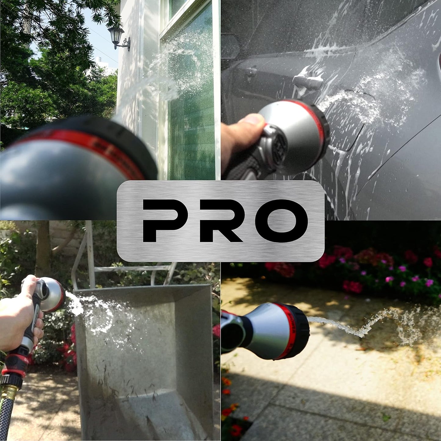 Eden 94824 Heavy Duty Metal Thumb-Control Garden Hose Spray Nozzle 6-Pattern High Pressure Sprayer W/Quick Connector for Hose Watering Garden&Lawn, Showering Pets& Outdoor Fun, Car Washing