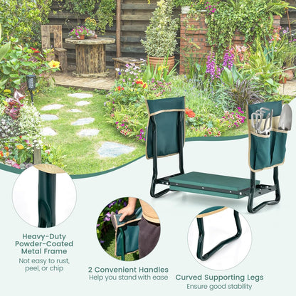 Goplus Garden Kneeler and Seat, Foldable Garden Bench for Kneeling & Sitting, Widened 8" EVA Soft Foam Pad, Heavy-Duty Garden Stool w/ 2 Large Tool Pouches, Gardening Gift for Women Men Seniors