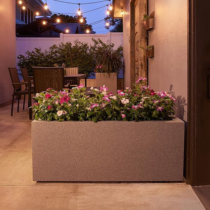 PolyStone Milan Tall Modern Outdoor/Indoor Rectangular Trough Planter, 46" L X 17" W X 19" H, Lightweight, Heavy Duty, Weather Resistant, Polymer Finish, Commercial and Residential (Gray Granite)