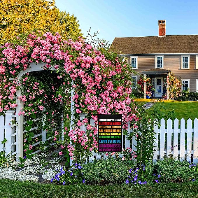 Blm Equality Flag for in This House We Believe Yard Sign, Pride Flag Small Science Is Real Black Lives Matter Vertical Double Sided 12.5"X18" Burlap Patio Outdoor Decoration