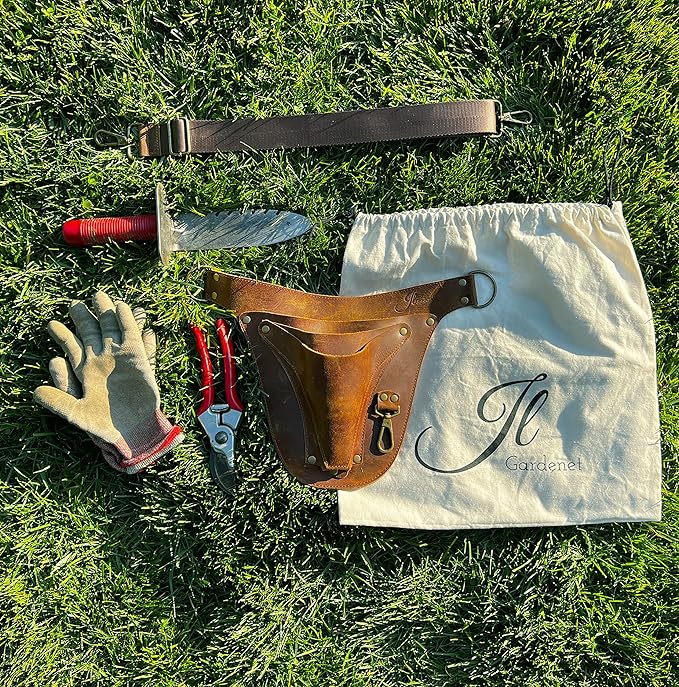 Garden Tool Belt, Handmade Premium Leather with Pouches Pockets Holster for Women & Men, Gardeners, Florists, Electrician, Carpenter, Farmer, Landscaper