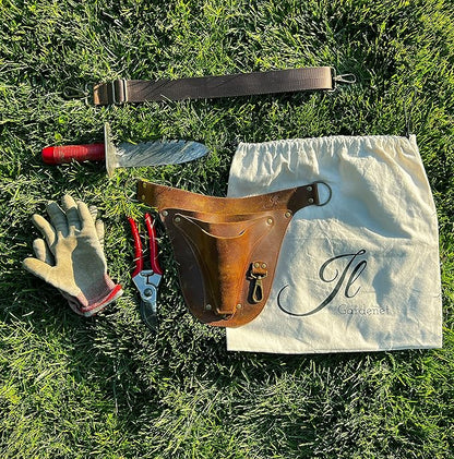 Garden Tool Belt, Handmade Premium Leather with Pouches Pockets Holster for Women & Men, Gardeners, Florists, Electrician, Carpenter, Farmer, Landscaper