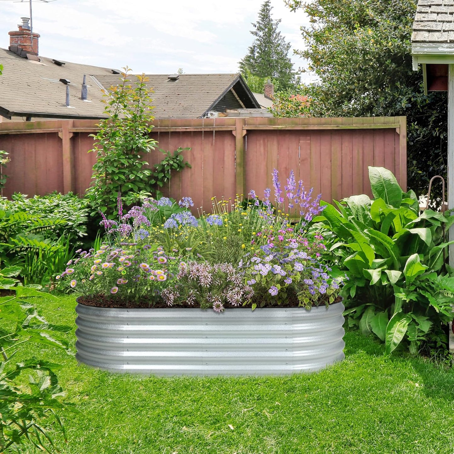 BPS 4-in-1 Metal Raised Garden Bed, 5x2 FT Galvanized Planter Raised Beds for Vegetables, Flowers 17" Extra Tall