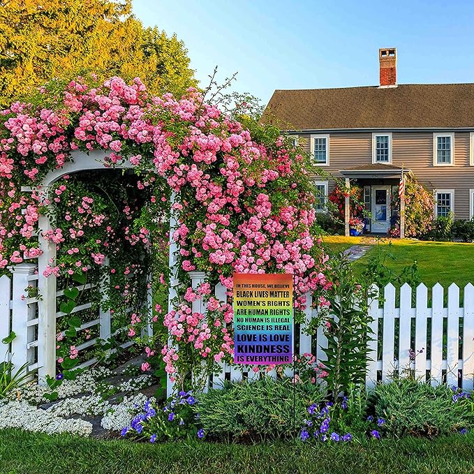 Pride Flag Garden Flags for in This House We Believe Science Is Real Black Lives Matter Vertical Double Sided 12.5"X18" Indoor Yard Outdoor Decoration