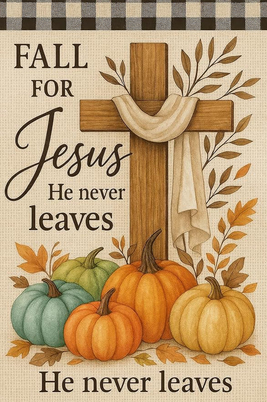 Thanksgiving Fall Garden Flag 12x18 Inch Fall for Jesus Outdoor Flag Double Sided Religious Cross and Pumpkin Yard Banner for Porch Lawn Patio Autumn Seasonal Decor