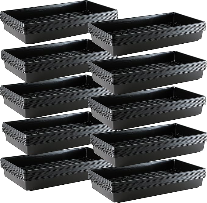10x20 Inch Black Plastic 100 Pack Plant Propagation Tray – Growing Trays for Garden, Planting, Seedling, Soil & Hydroponic Horticulture - Microgreen Trays Grow Plants - No Drain Holes
