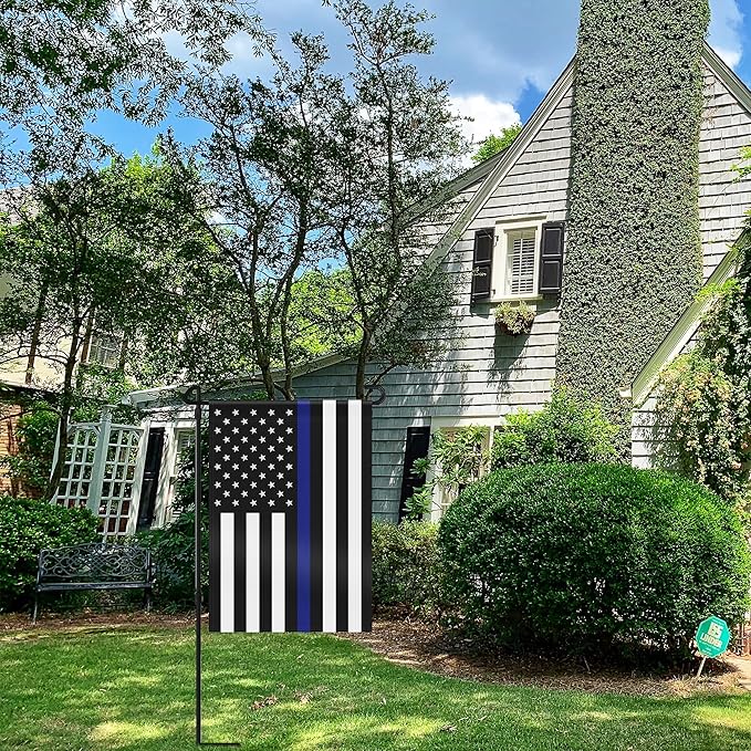 HOOSUN Double Sided Thin Blue Line American Police Garden Flag, USA United States Decorative Garden Flags - Weather Resistant & Double Sided - 12.5 x 18 Inch