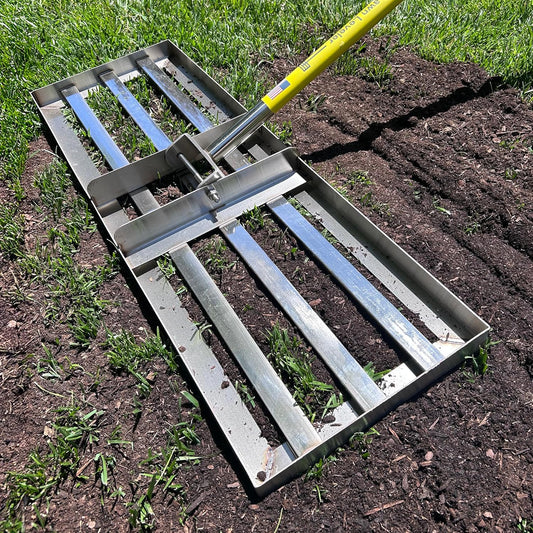 Rocklin™ Lawn Leveling Rake | Levelawn Tool | Level Soil or Dirt Ground Surfaces Easily | 30” x 10” Ground Plate | 78” Extra Long Handle | Stainless Steel