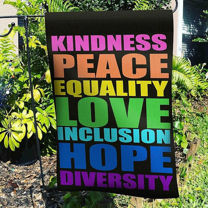 Pride Flag Kindness Peace Equality Love Inclusion Hope Diversity Garden Flag Vertical Double Sided 12.5"X18" Burlap Spring Summer Yard Sign Be Kind Flag Patio Outdoor Decoration