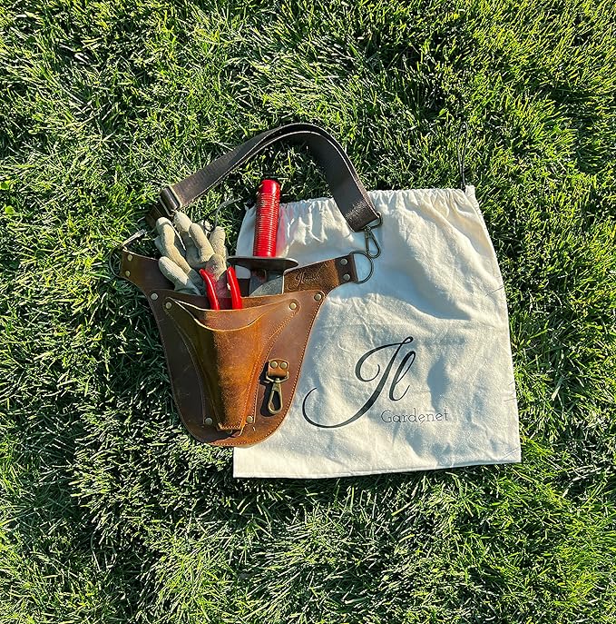 Garden Tool Belt, Handmade Premium Leather with Pouches Pockets Holster for Women & Men, Gardeners, Florists, Electrician, Carpenter, Farmer, Landscaper