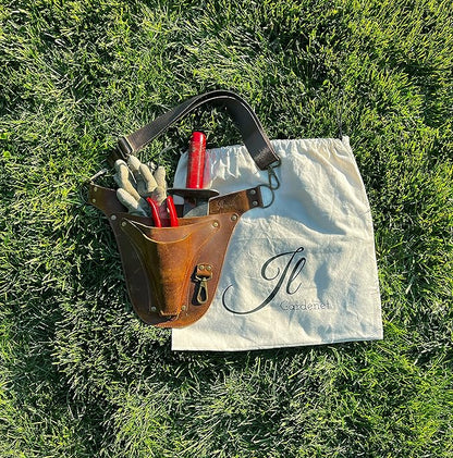 Garden Tool Belt, Handmade Premium Leather with Pouches Pockets Holster for Women & Men, Gardeners, Florists, Electrician, Carpenter, Farmer, Landscaper