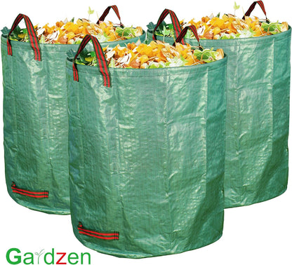 Gardzen 6-Pack 72 Gallon Yard Waste Bags, Reusable Heavy Duty Collapsible Garden Leaf Bags with Plastic Ring, Stand-Up Yard Waste Bin for Leaves, Lawn Debris & Grass Clippings