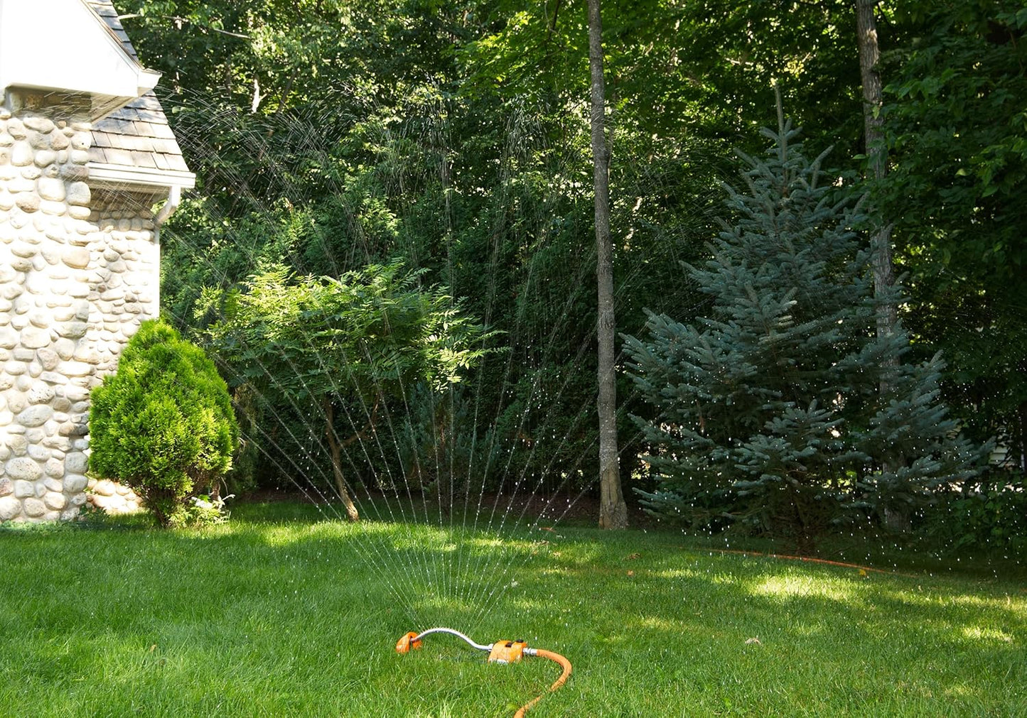 Dramm ColorStorm Premium Oscillating Lawn Sprinkler with Brass Nozzle Jets, Easy Adjust Range Control Covers up to 3,036 Sq Ft, Orange