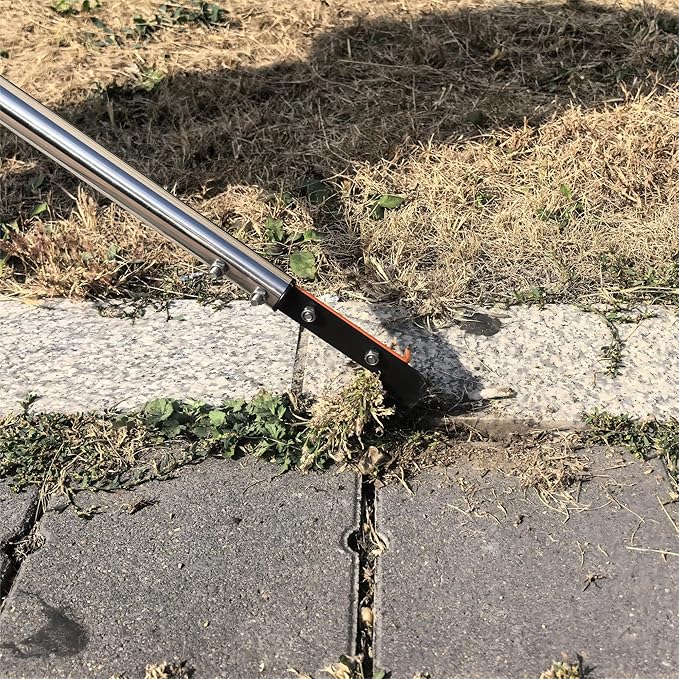 58in Crack Weeder with Spring Steel L-Shaped Blade Adjustable Stainless Steel Handle Garden Crevice Weeding Tool for Sidewalks, Driveways, and Patios