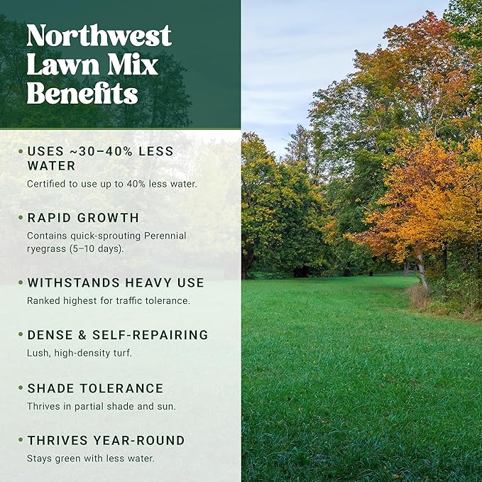 Nature's Seed TWCA Water-Wise Northwest Turf Grass Seed Mix Blend, Shade and Drought Tolerant, for Garden, Lawn, Yard, Low Water, Requires 30-50% Less, 5 Lbs