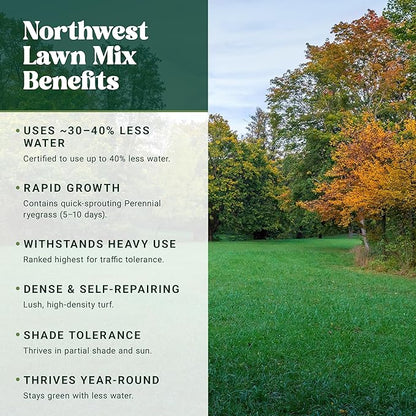 Nature's Seed TWCA Water-Wise Northwest Turf Grass Seed Mix Blend, Shade and Drought Tolerant, for Garden, Lawn, Yard, Low Water, Requires 30-50% Less, 5 Lbs