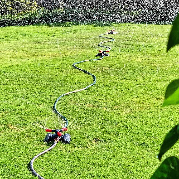 Eden 94120 Automatic Rotating Lawn and Garden Sprinkler for Yard, Large Area Coverage W/Quick Connect Starter Set, Weighted Base