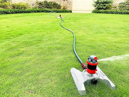 Eden 96122 Metal Adjustable 6-Pattern Mobile Rotary Gear Drive Garden Sprinkler for Yard W/Quick Connect Starter Set, Waters up to 80 ft. in Diameter