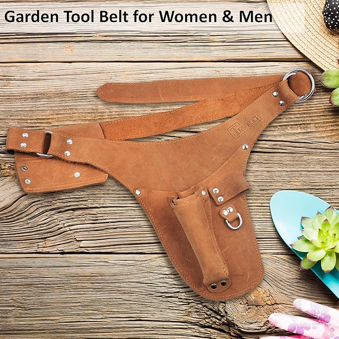 Leather Garden Tool Belt for Men Women | Gardening Tool Pouch | Gardener Apron | Holster Pouch | Tool Belt Bag Organizers | Florist Belt, Electrician, Carpenter, Framer, Landscaper