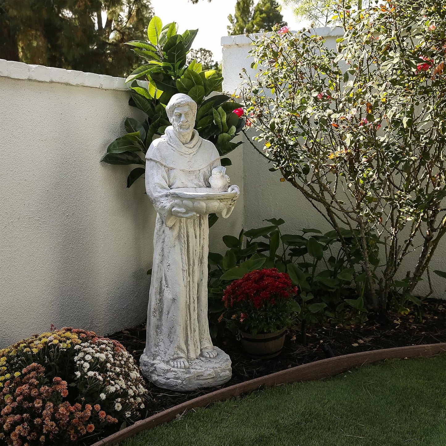 Alpine Corporation 45" Tall Outdoor Saint Francis Birdbath Statue Yard Art Decoration, Light Gray