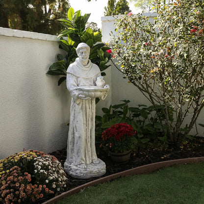 Alpine Corporation 45" Tall Outdoor Saint Francis Birdbath Statue Yard Art Decoration, Light Gray