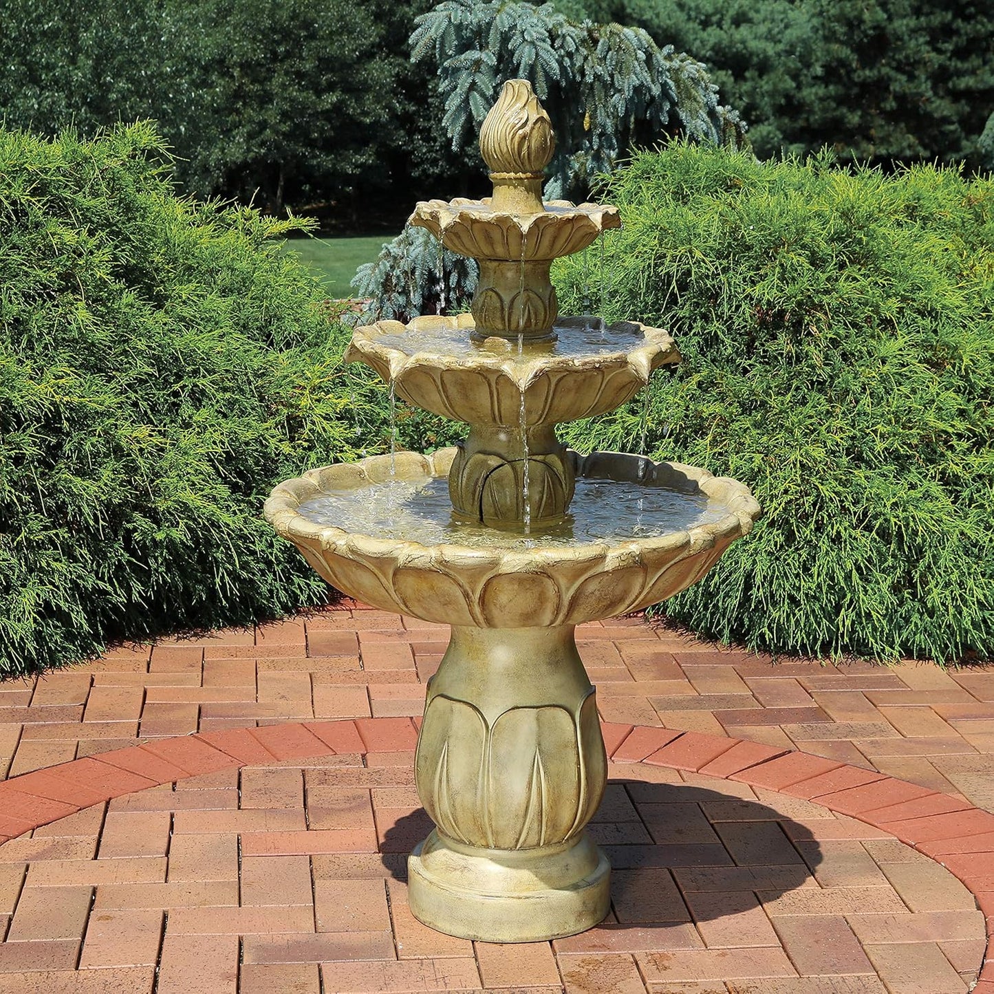 Sunnydaze Classic Tulip 3-Tier Electric Water Fountain - 46-Inch - with Electric Submersible Pump for Patio, Yard or Deck - Garden Stone