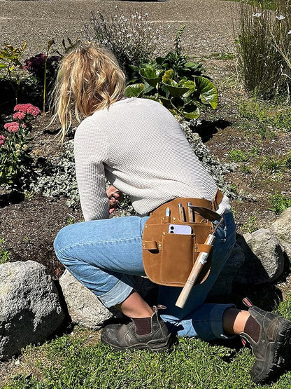 Rubys Collection™ Leather Garden Tool Belt- Gardening holster with pockets & Adjustable Waist Strap. Florist tool belt, Leather Utility Belt & Women’s Garden Tool Pouch