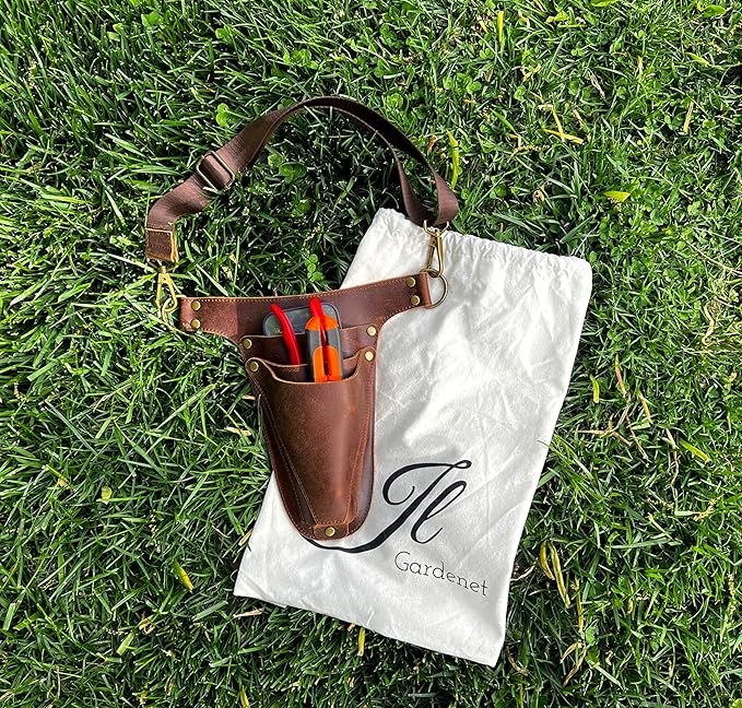 Garden Tool Belt, Handmade Premium Leather with Pouches Pockets Holster for Women & Men, Gardeners, Florists, Electrician, Carpenter, Farmer, Landscaper