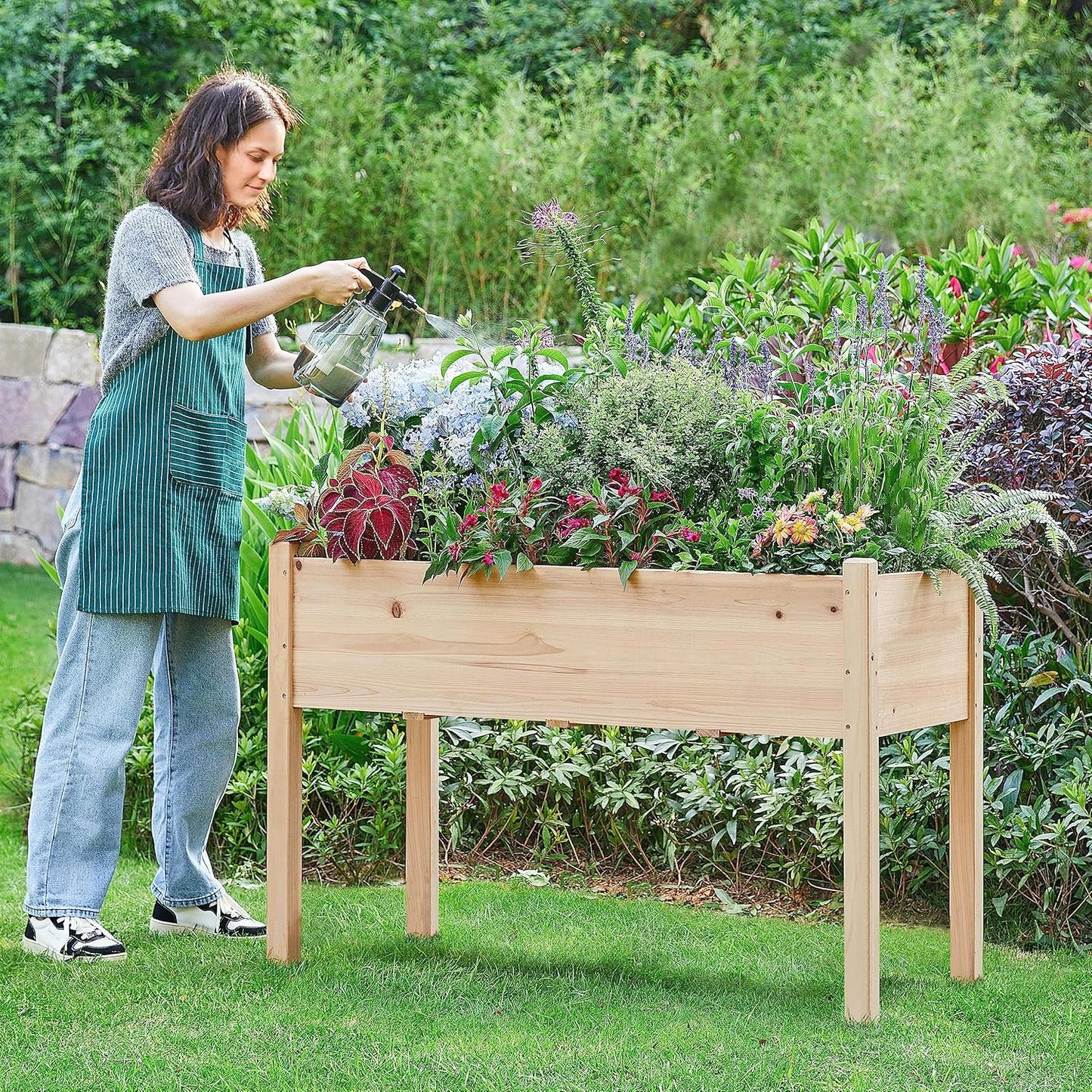 Yaheetech 1pc Raised Garden Bed 48x24x30in Elevated Wooden Horticulture Planter Box with Legs Standing Growing Bed for Gardening/Backyard/Patio/Balcony