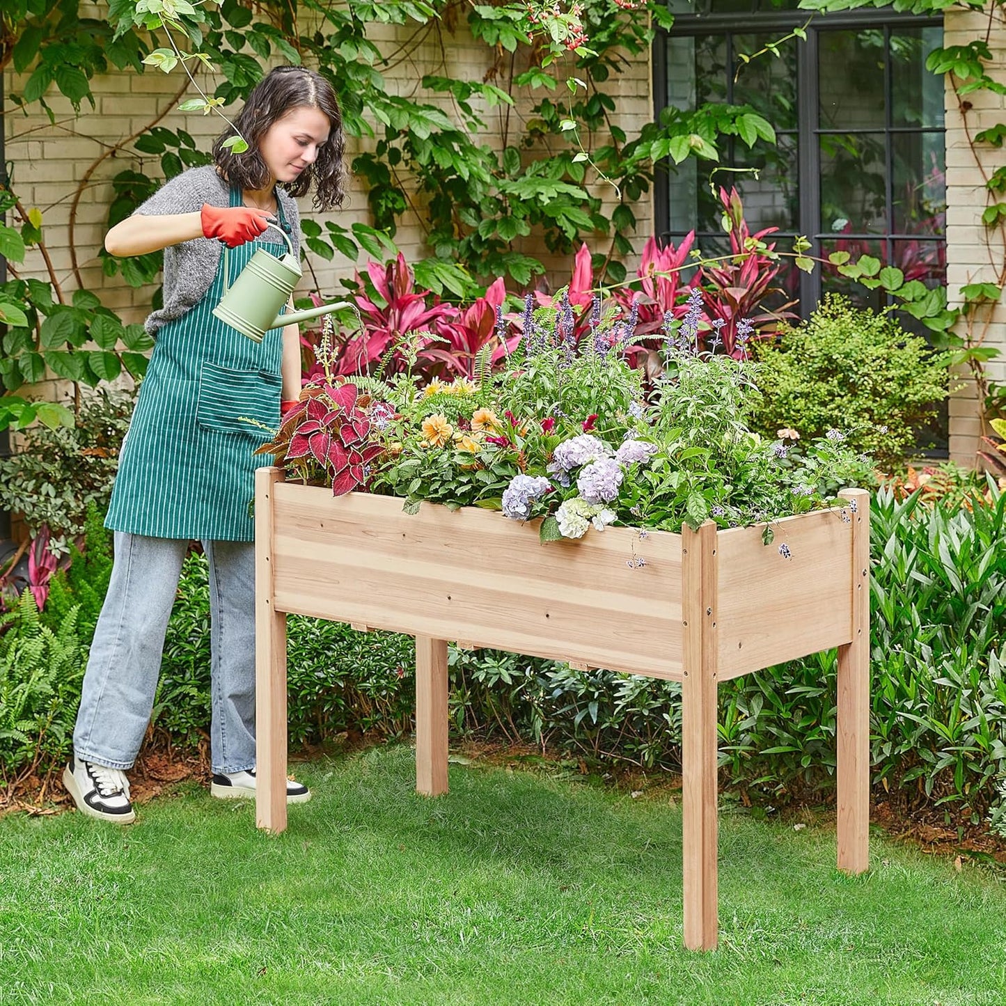 Yaheetech 2pcs Raised Garden Bed 48x24x30in Elevated Wooden Horticulture Planter Box with Legs Standing Growing Bed for Gardening/Backyard/Patio/Balcony, Wood