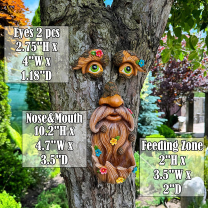 Mood Lab Tree Face Decor - Outdoor Bird Feeder - Old Man Face Decoration with Flowers - Tree Garden Hugger - Yard Art Statues